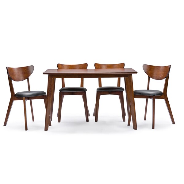 Baxton Studio Sumner Mid-Century Style "Walnut" Brown 5-Piece Dining Set 114-6208 - main